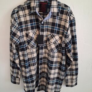 Men's Blue and White Plaid Casual Button Down Shirt